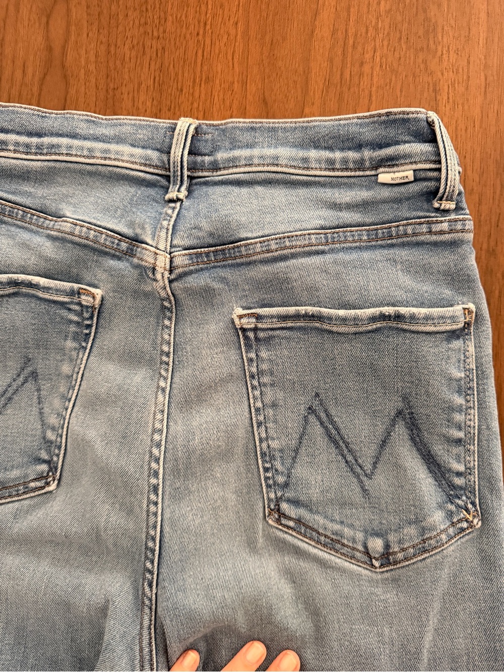 MOTHER Light Wash Straight Leg Jeans with Back Pocket M Stitch